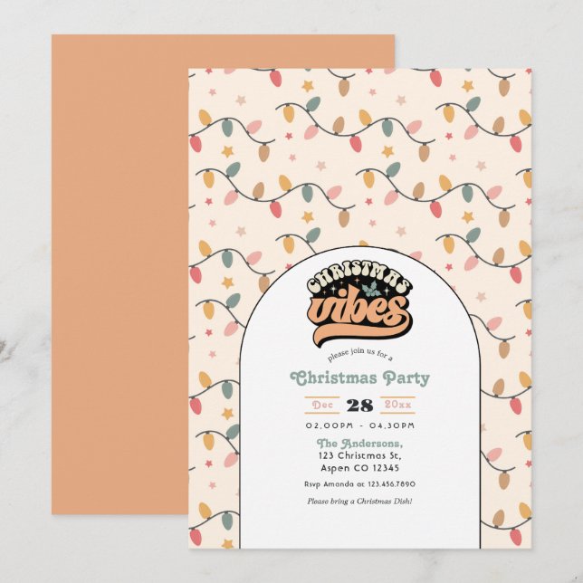 Retro Christmas Vibes Holiday Party Invitation (Front/Back)