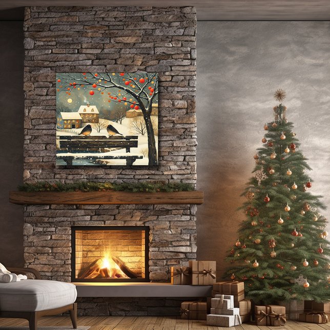  Retro Christmas Village Park Bench Birds Cottage Poster (Creator Uploaded)