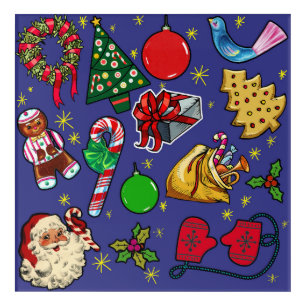 Retro Christmas Vintage Colorful Blue Red Green Acrylic Print