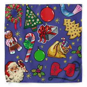 Retro Christmas Vintage Colorful Blue Red Green Bandana