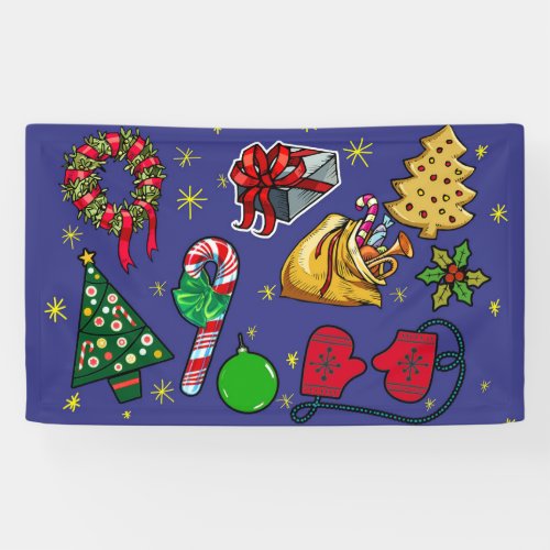 Retro Christmas Vintage Colorful Blue Red Green Banner