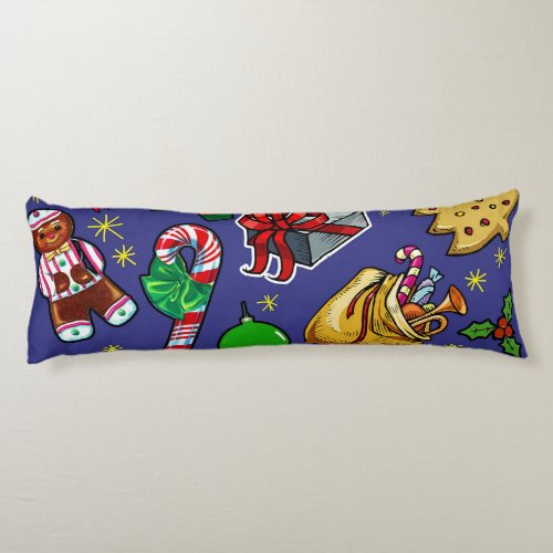 Retro Christmas Vintage Colorful Blue Red Green Body Pillow