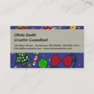 Retro Christmas Vintage Colorful Blue Red Green Business Card