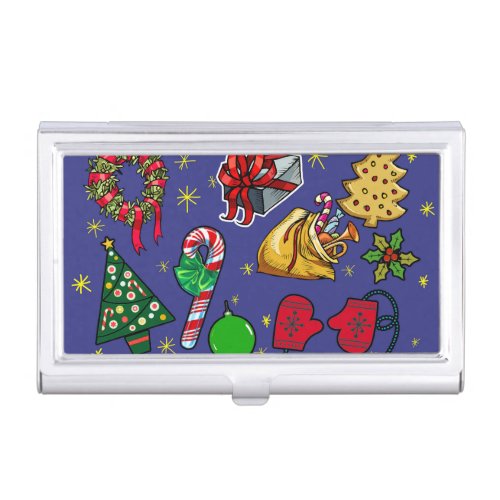 Retro Christmas Vintage Colorful Blue Red Green Business Card Case
