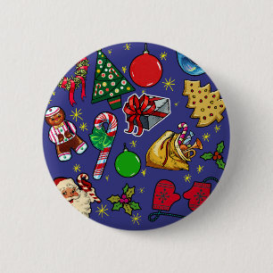 Retro Christmas Vintage Colorful Blue Red Green Button