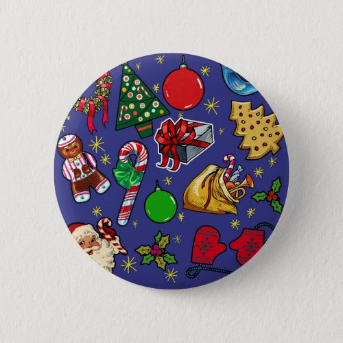 Retro Christmas Vintage Colorful Blue Red Green Button