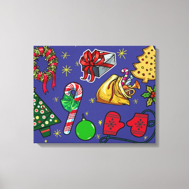 Retro Christmas Vintage Colorful Blue Red Green Canvas Print (Front)