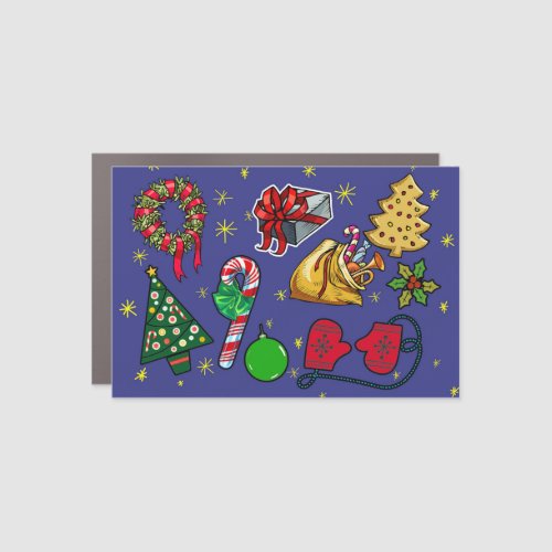 Retro Christmas Vintage Colorful Blue Red Green Car Magnet