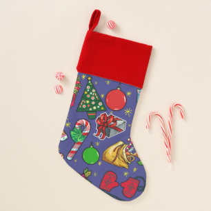 Retro Christmas Vintage Colorful Blue Red Green Christmas Stocking