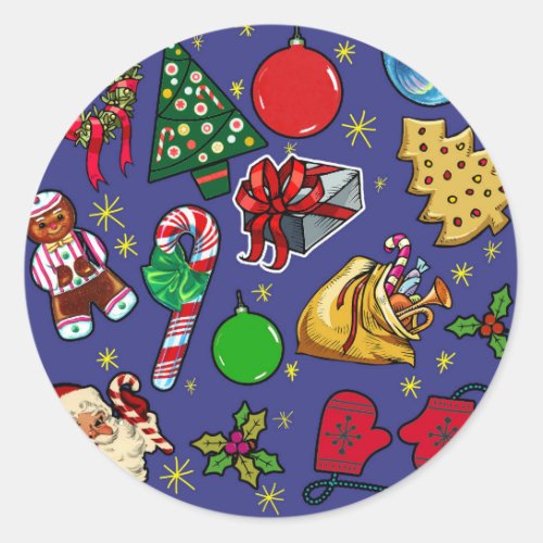 Retro Christmas Vintage Colorful Blue Red Green Classic Round Sticker