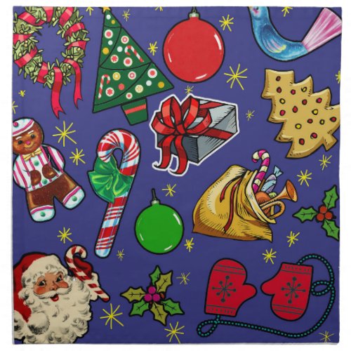 Retro Christmas Vintage Colorful Blue Red Green Cloth Napkin