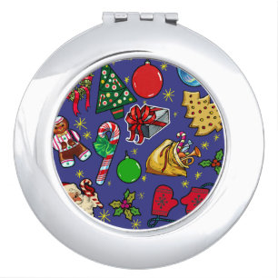 Retro Christmas Vintage Colorful Blue Red Green Compact Mirror