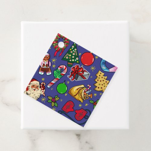 Retro Christmas Vintage Colorful Blue Red Green Favor Tags