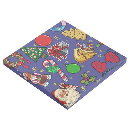 Retro Christmas Vintage Colorful Blue Red Green Gallery Wrap