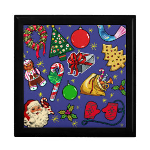 Retro Christmas Vintage Colorful Blue Red Green Gift Box