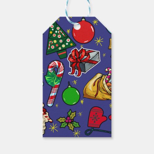 Retro Christmas Vintage Colorful Blue Red Green Gift Tags