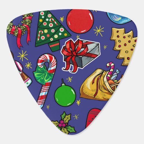 Retro Christmas Vintage Colorful Blue Red Green Guitar Pick