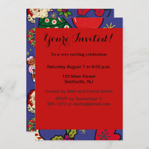 Retro Christmas Vintage Colorful Blue Red Green Invitation