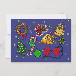 Retro Christmas Vintage Colorful Blue Red Green Invitation