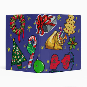 Retro Christmas Vintage Colorful Blue Red Green Mini Binder