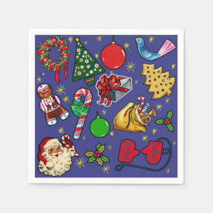 Retro Christmas Vintage Colorful Blue Red Green Napkins