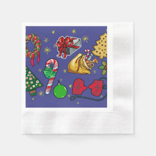 Retro Christmas Vintage Colorful Blue Red Green Napkins