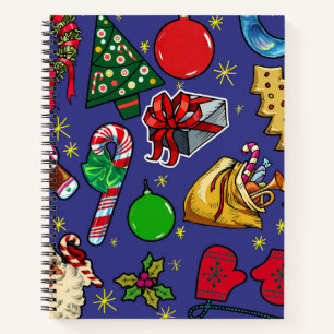 Retro Christmas Vintage Colorful Blue Red Green Notebook