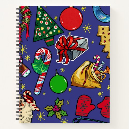 Retro Christmas Vintage Colorful Blue Red Green Notebook