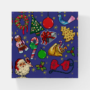 Retro Christmas Vintage Colorful Blue Red Green Paperweight