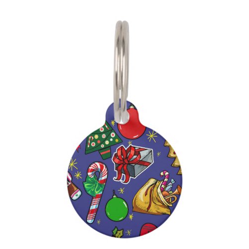 Retro Christmas Vintage Colorful Blue Red Green Pet ID Tag
