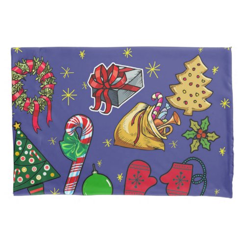 Retro Christmas Vintage Colorful Blue Red Green Pillow Case