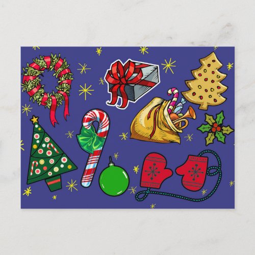 Retro Christmas Vintage Colorful Blue Red Green Postcard