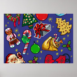 Retro Christmas Vintage Colorful Blue Red Green Poster