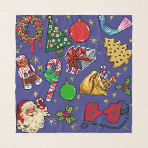 Retro Christmas Vintage Colorful Blue Red Green Scarf