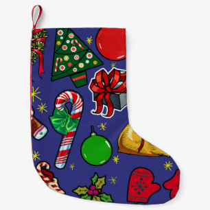 Retro Christmas Vintage Colorful Blue Red Green Small Christmas Stocking