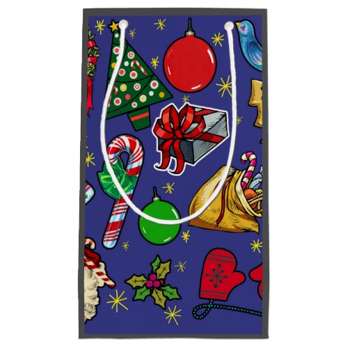 Retro Christmas Vintage Colorful Blue Red Green Small Gift Bag