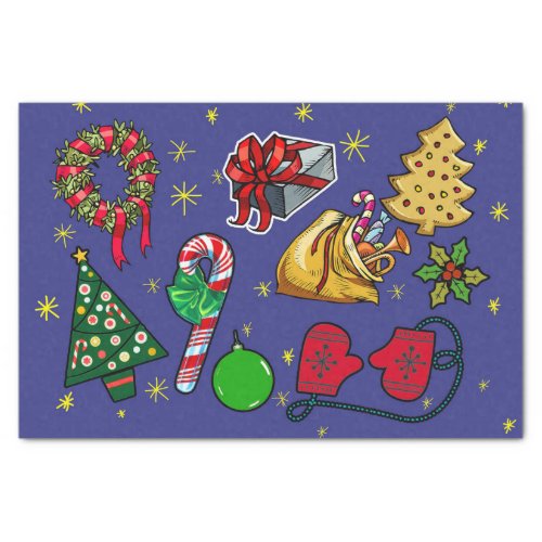 Retro Christmas Vintage Colorful Blue Red Green Tissue Paper