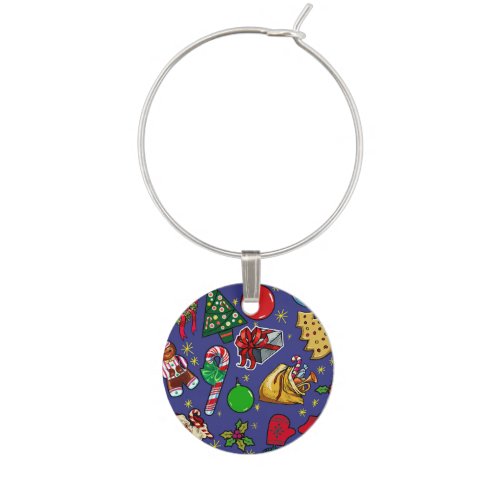 Retro Christmas Vintage Colorful Blue Red Green Wine Charm