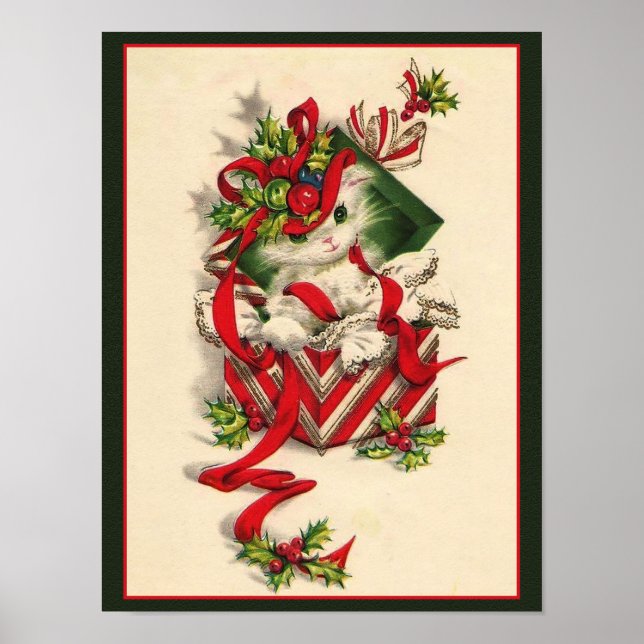 Retro Christmas Vintage Kitten Christmas Poster (Front)