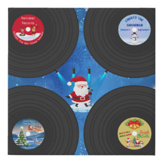 Retro Christmas Vinyl Records Faux Canvas Wall Art