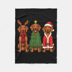 Retro Christmas Vizsla Santa Reindeer Dog Lover Fleece Blanket