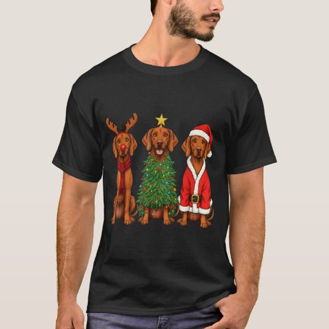 Retro Christmas Vizsla Santa Reindeer Dog Lover  T-Shirt (Front)