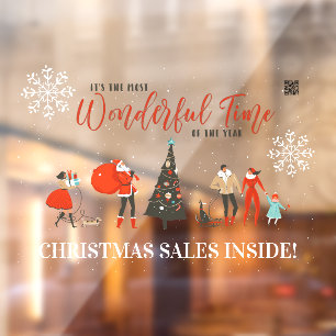Retro Christmas   Winter Holiday Sales QR Code Window Cling