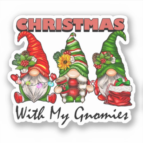 Retro Christmas With My Gnomies Garden Gnome  Sticker