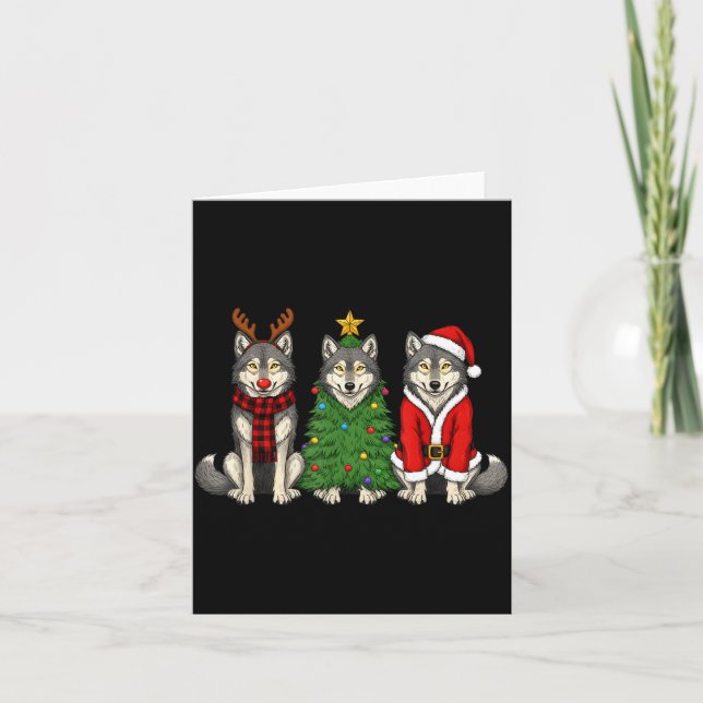 Retro Christmas Wolf Santa Reindeer  Card (Front)