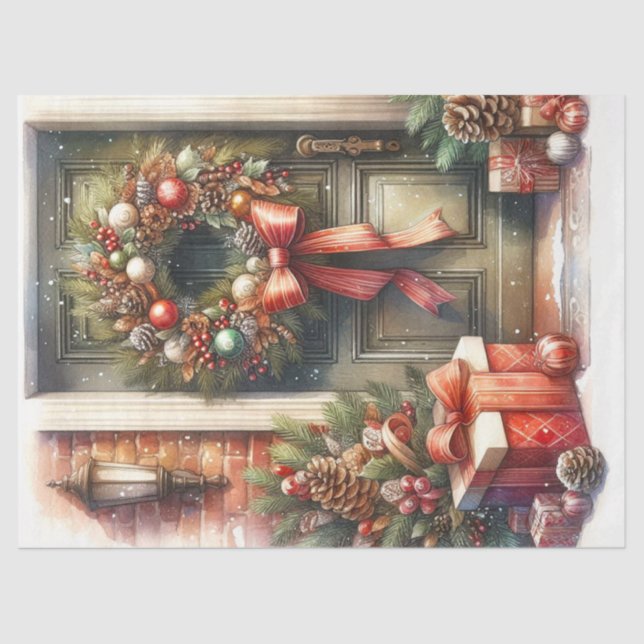 Retro  Christmas Wreath Decoupage  Tissue Paper (Front)