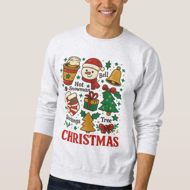Retro Christmas Xmas Doodles Sweatshirt (Front)