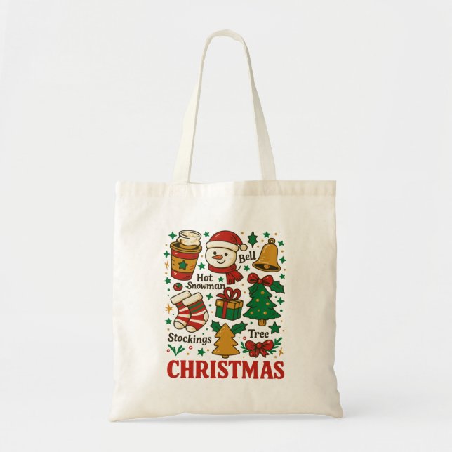 Retro Christmas Xmas Doodles Tote Bag (Front)