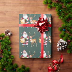 Retro Christmas Xmas Reindeer Vintage Holiday Wrapping Paper