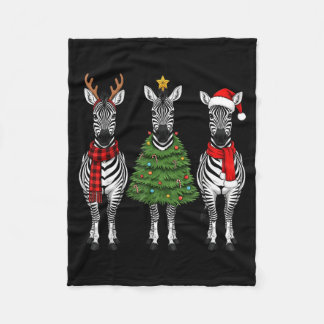 Retro Christmas Zebra Santa Reindeer Safari Animal Fleece Blanket